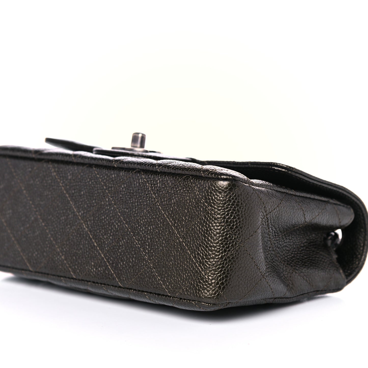 Iridscent Caviar Quilted Mini Rectangular Flap Dark Green