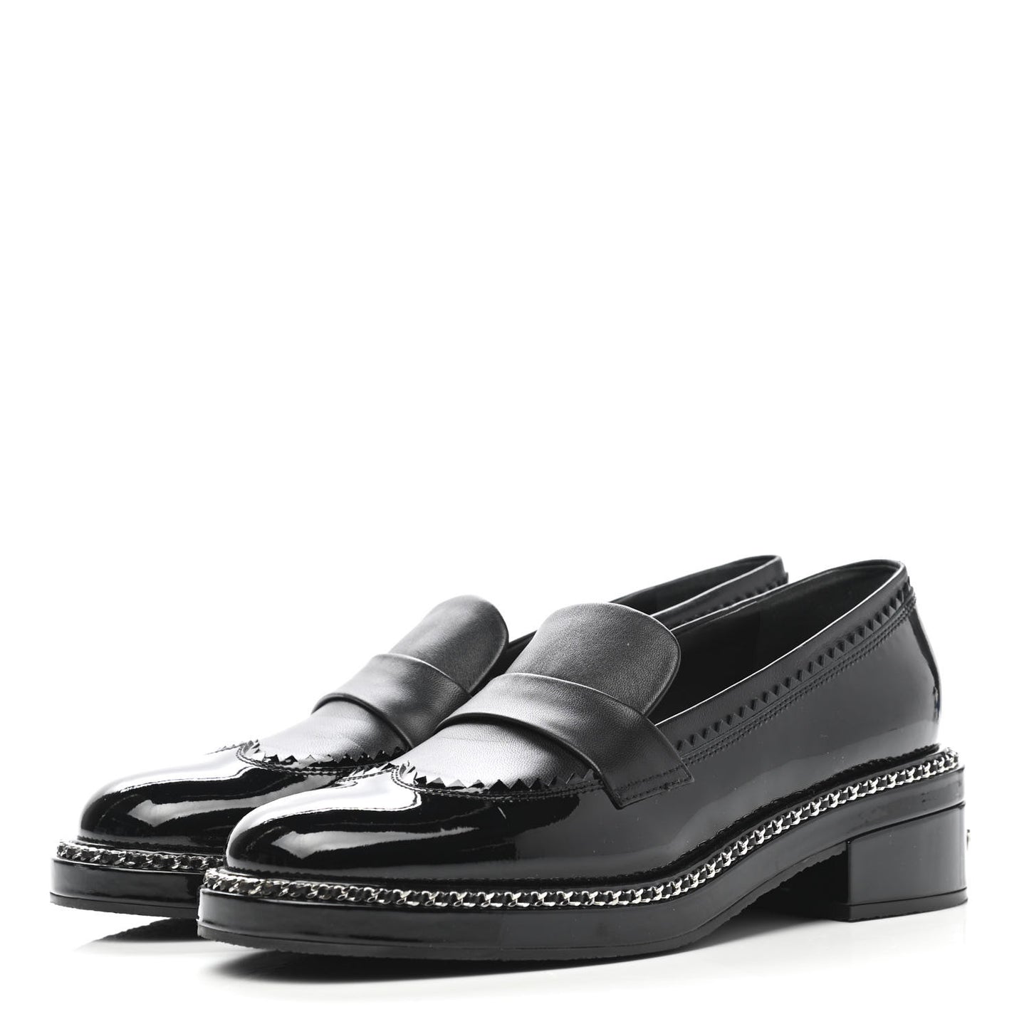 Patent Lambskin CC Chain Mocassin Loafers 38.5 Black