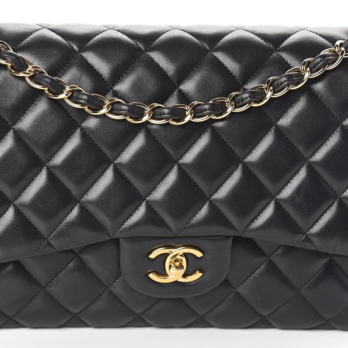 Lambskin Quilted Jumbo Double Flap Black