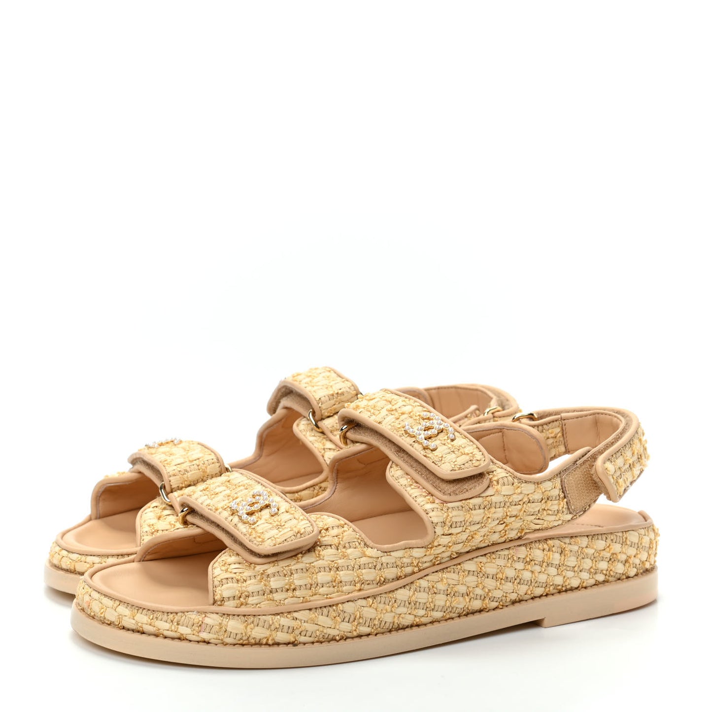Braided Fabric Velcro Dad Sandals 38.5 Beige