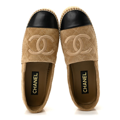 Chanel Suede Quilted CC Platform Espadrilles 39 Beige Black 2 of 10