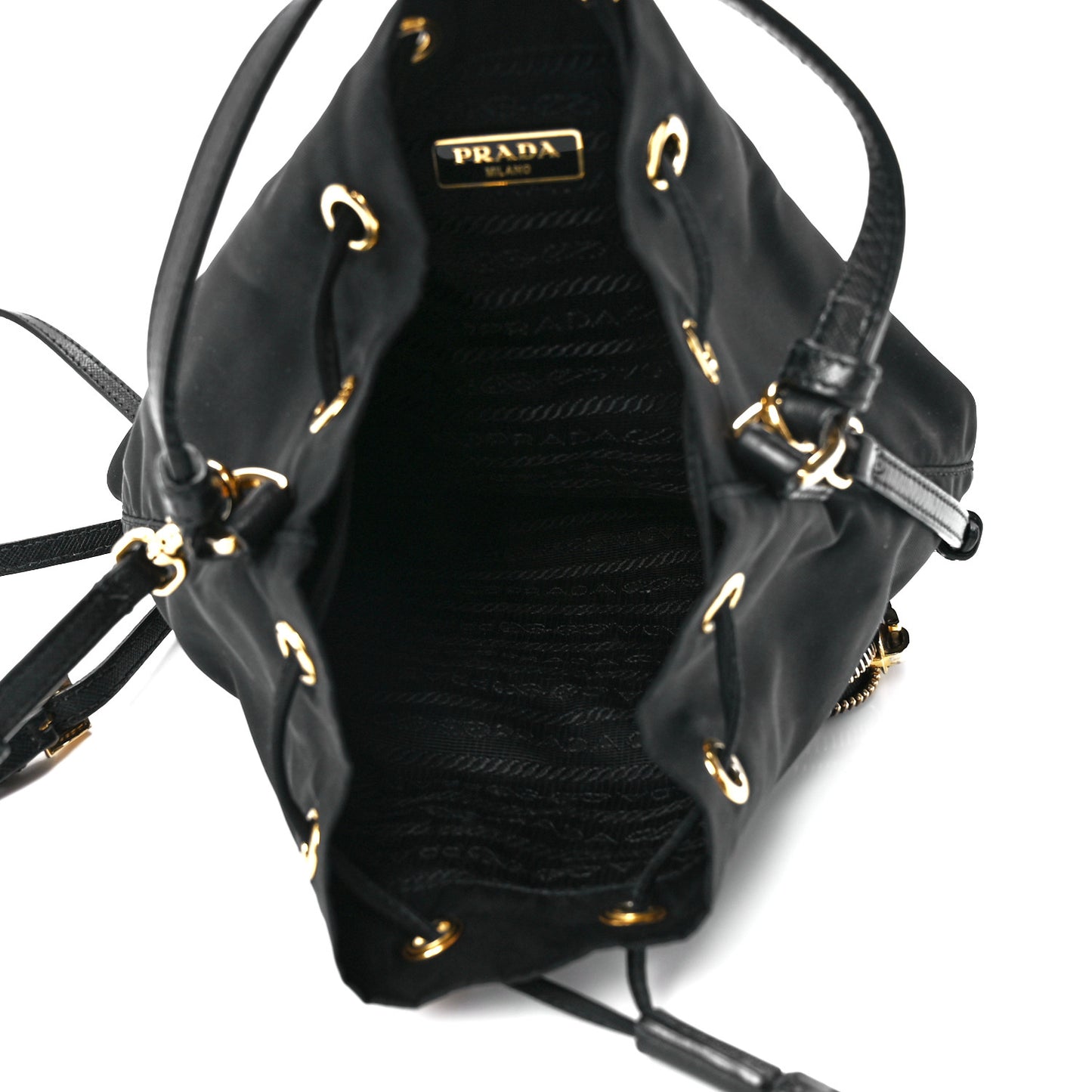 Saffiano Tessuto Nylon Mini Bucket Crossbody Bag Black