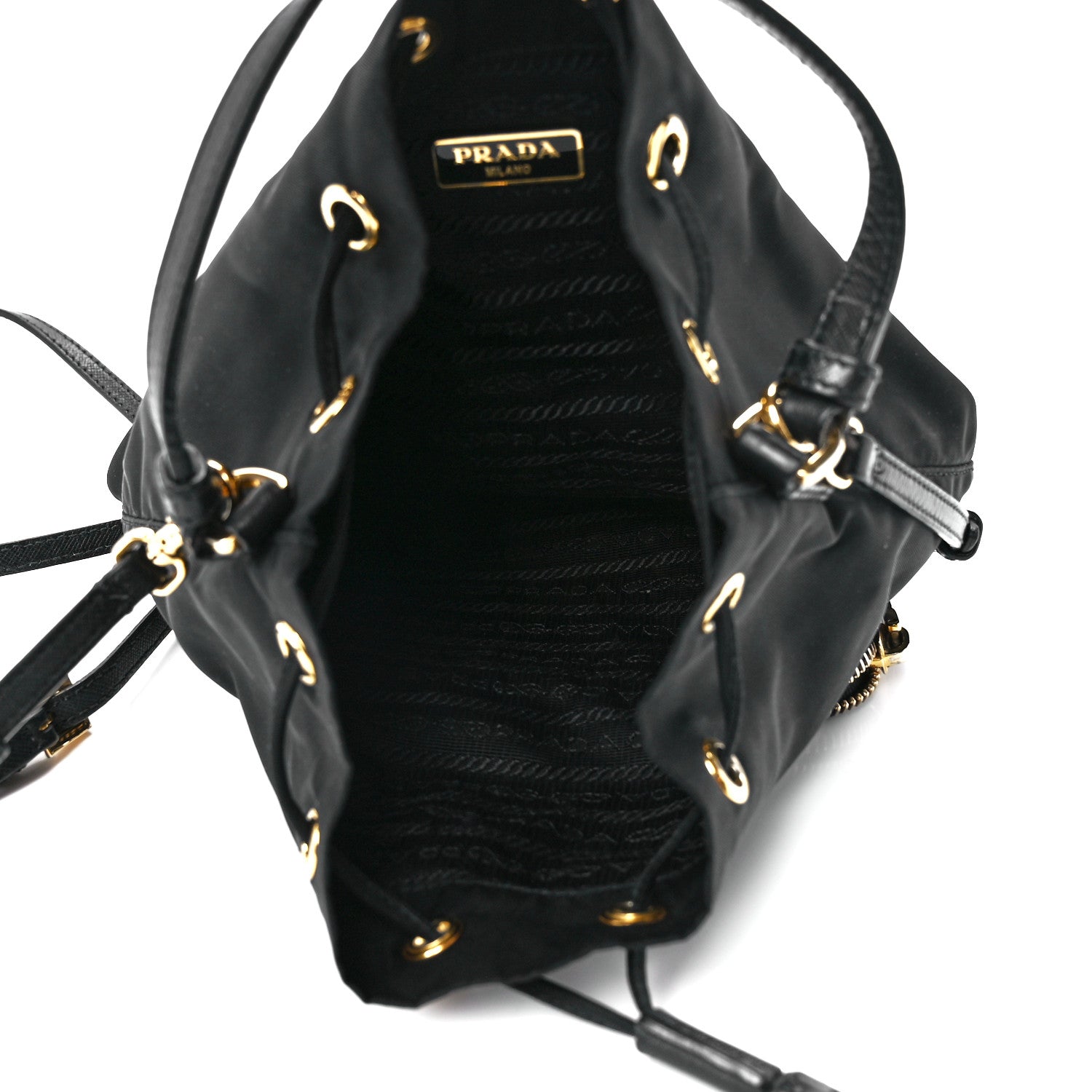 Prada Saffiano Tessuto Nylon Mini Bucket Crossbody Bag Black 5 of 13