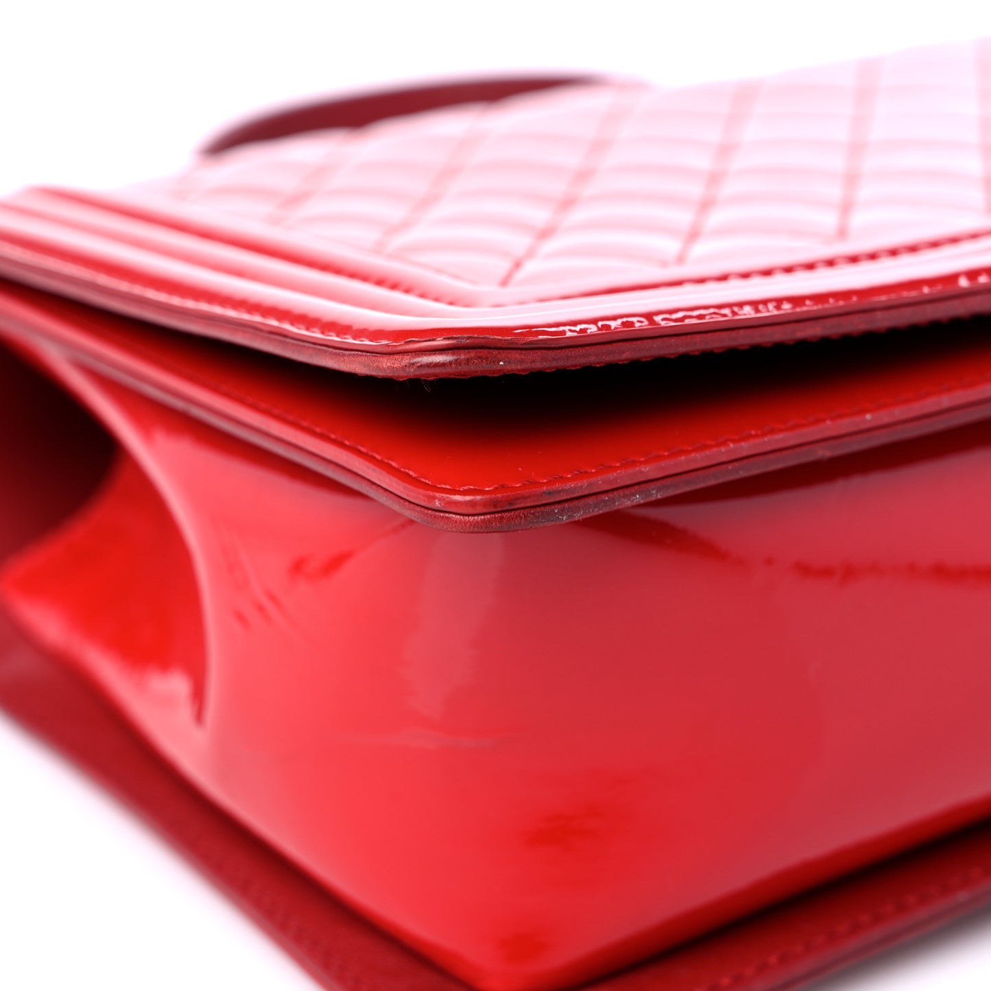 Patent Calfskin New Medium Plexiglass Boy Flap Red