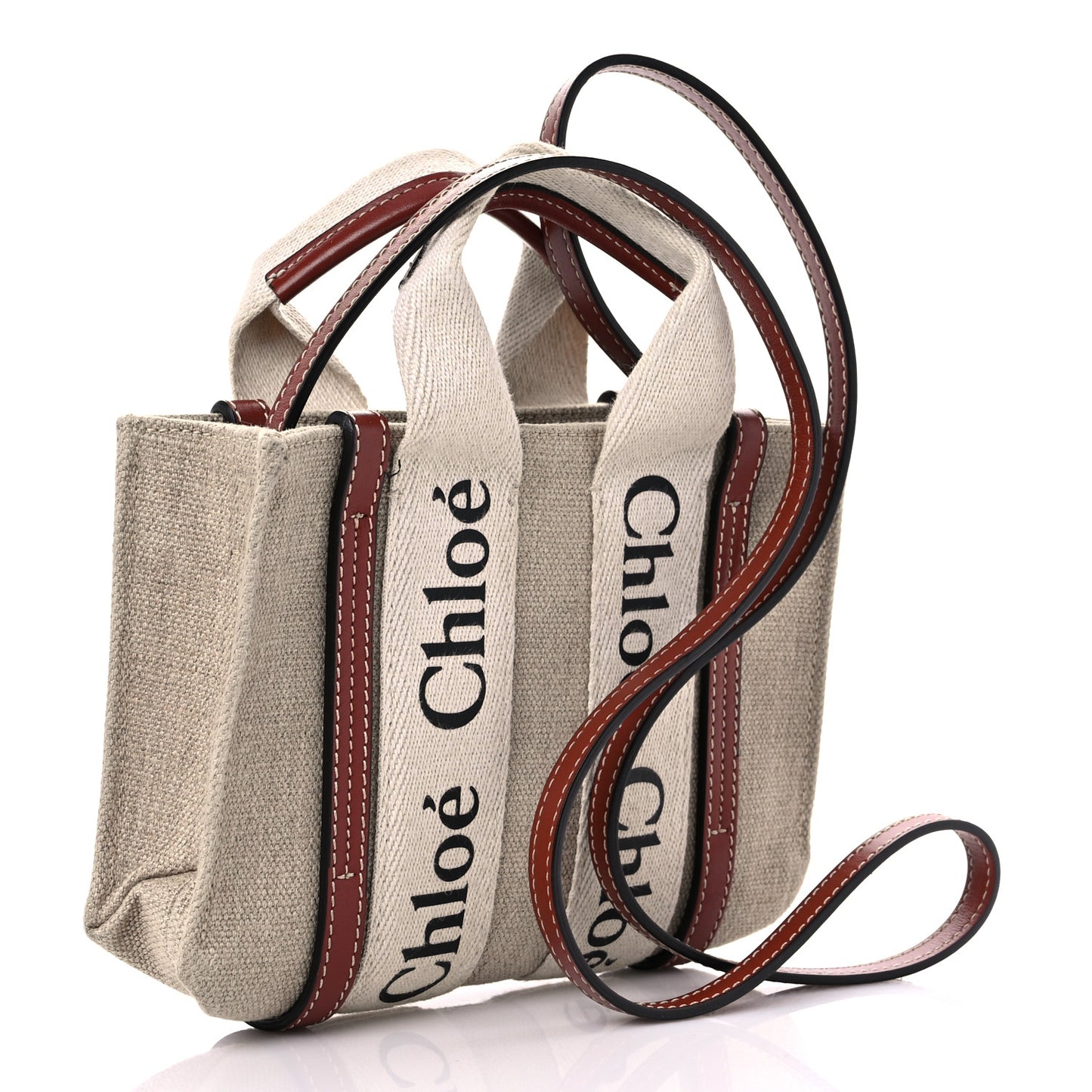 Cotton Calfskin Mini Woody Ribbon Tote White Brown