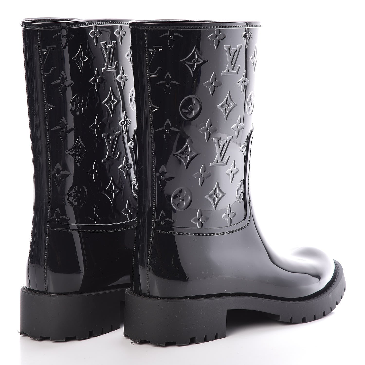 Louis Vuitton Rubber Embossed Monogram Drops Flat Half Boots 39 Black 4 of 11