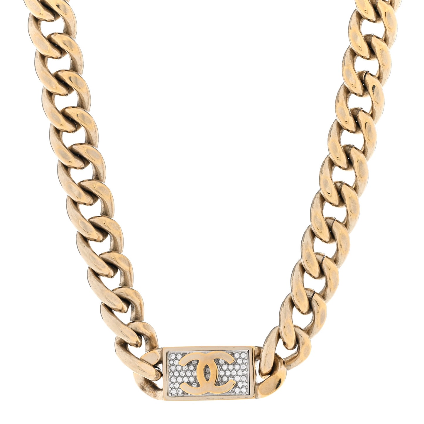 Crystal CC Chain Link Choker Necklace Gold