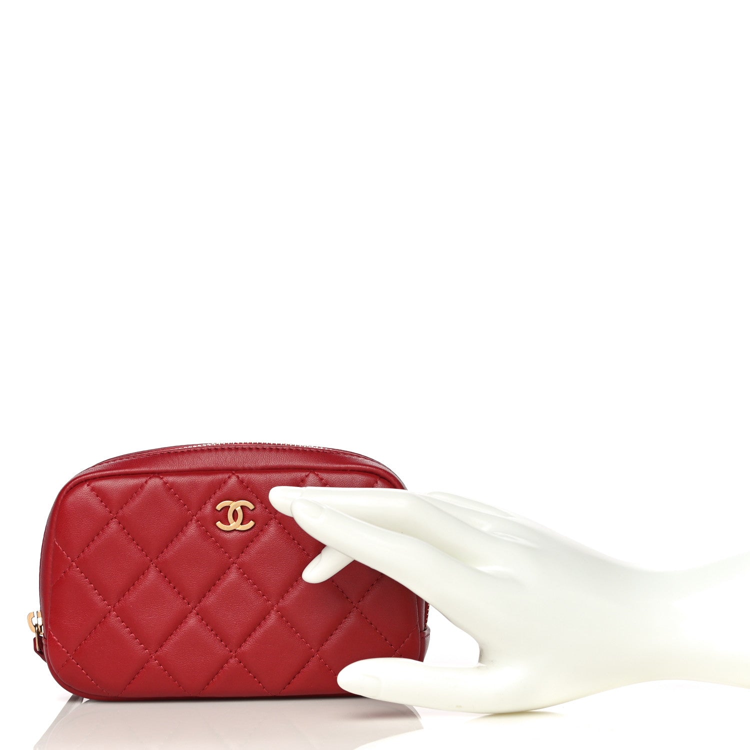 Chanel Lambskin Quilted Small Curvy Pouch Cosmetic Case Red 2 of 10