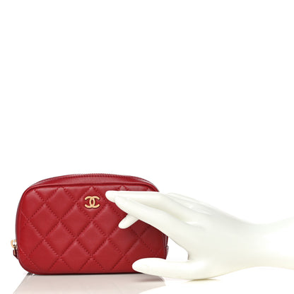 Chanel Lambskin Quilted Small Curvy Pouch Cosmetic Case Red 2 of 10