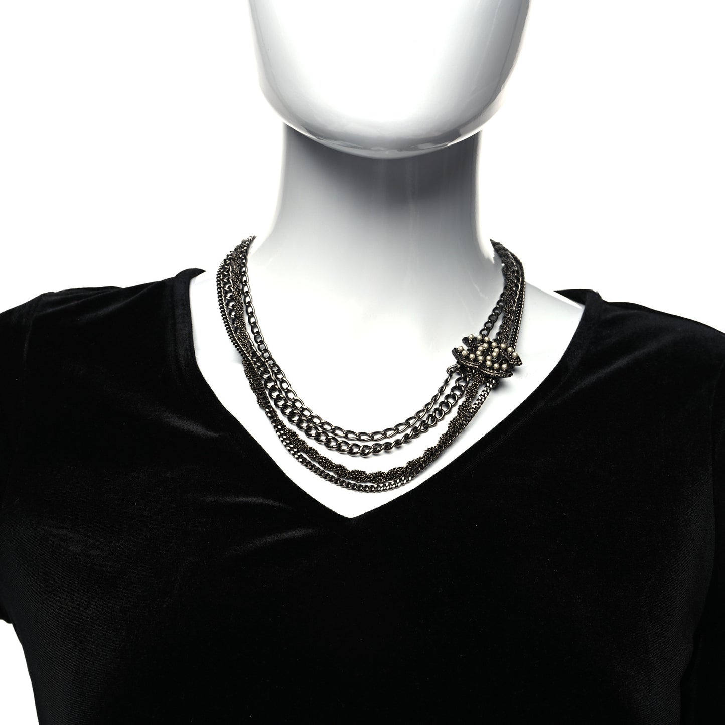 Pearl CC Multi Strand Necklace Dark Silver