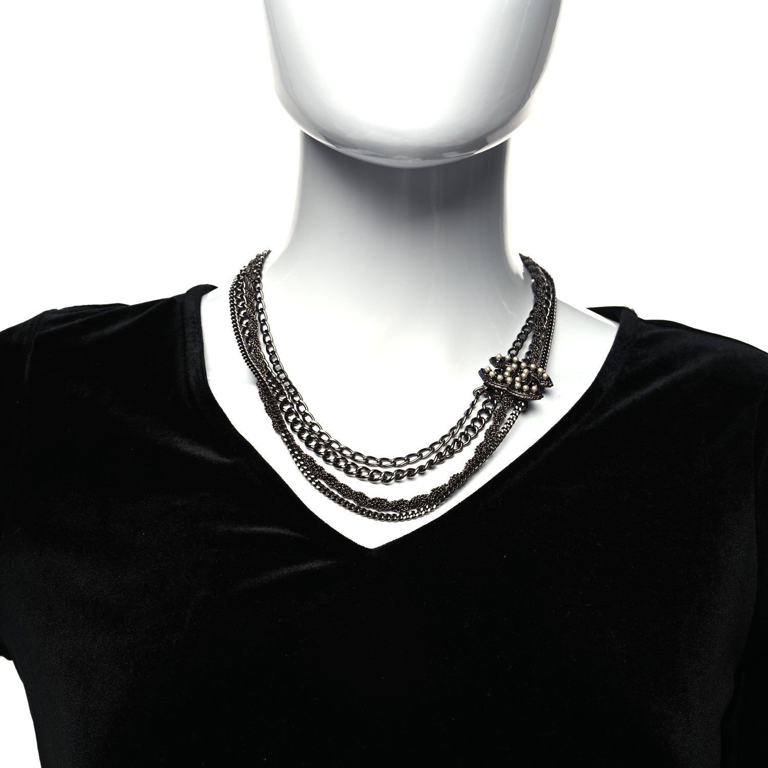 Chanel Pearl CC Multi Strand Necklace Dark Silver 2 of 5