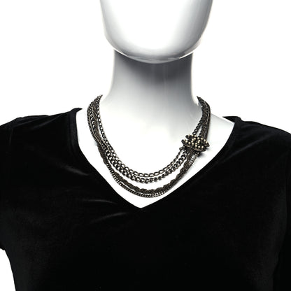 Chanel Pearl CC Multi Strand Necklace Dark Silver 2 of 5