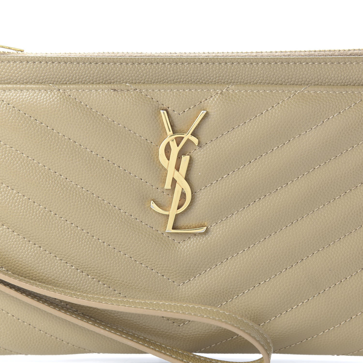 Saint Laurent Grain De Poudre Chevron Monogram Large Bill Pouch Cork 9 of 9