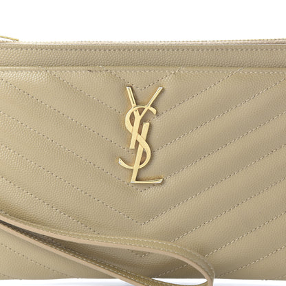 Saint Laurent Grain De Poudre Chevron Monogram Large Bill Pouch Cork 9 of 9