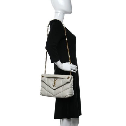 Saint Laurent Lambskin Quilted Small Loulou Puffer Monogram Chain Satchel Blanc Vintage 2 of 9