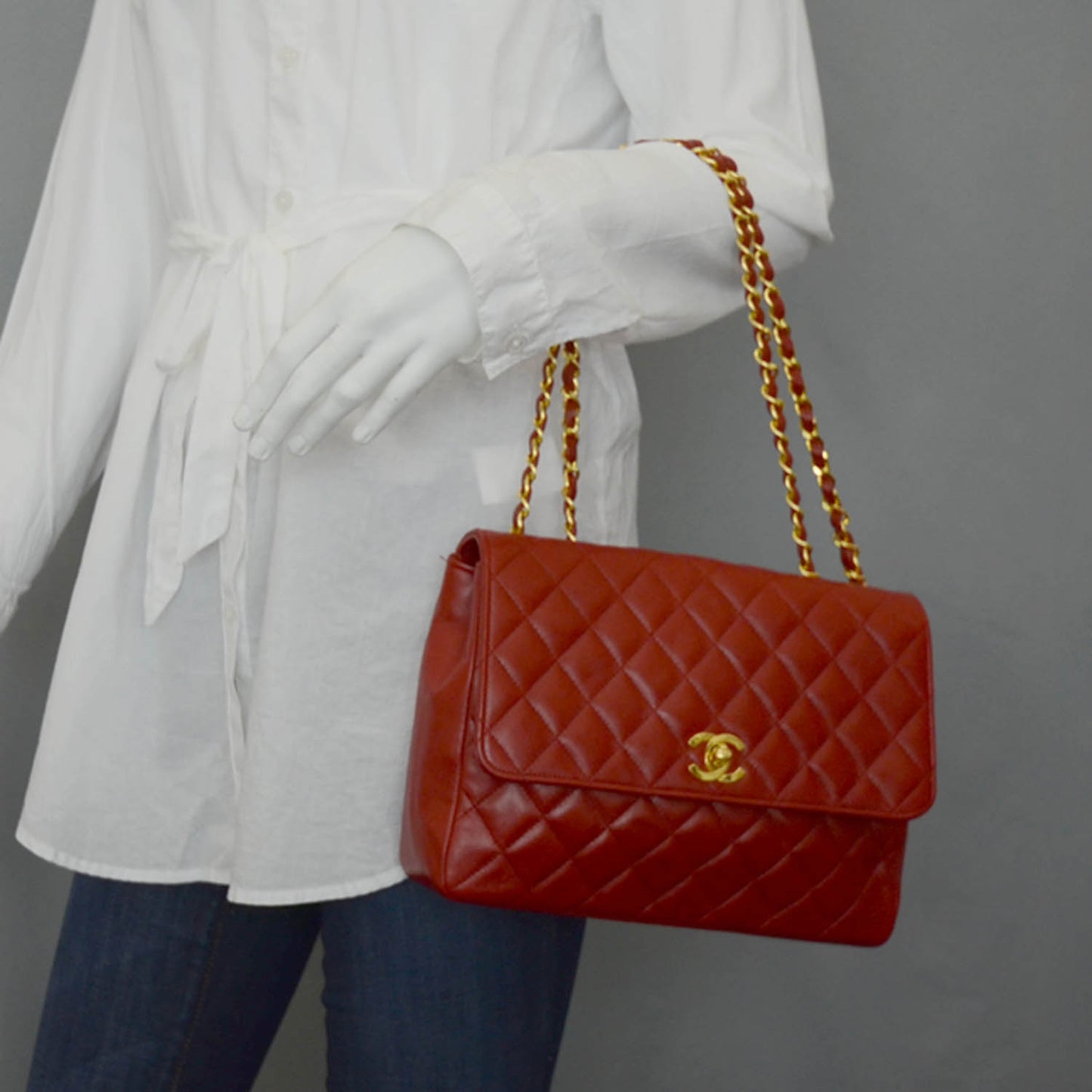 Lambskin Quilted Medium Flap Red