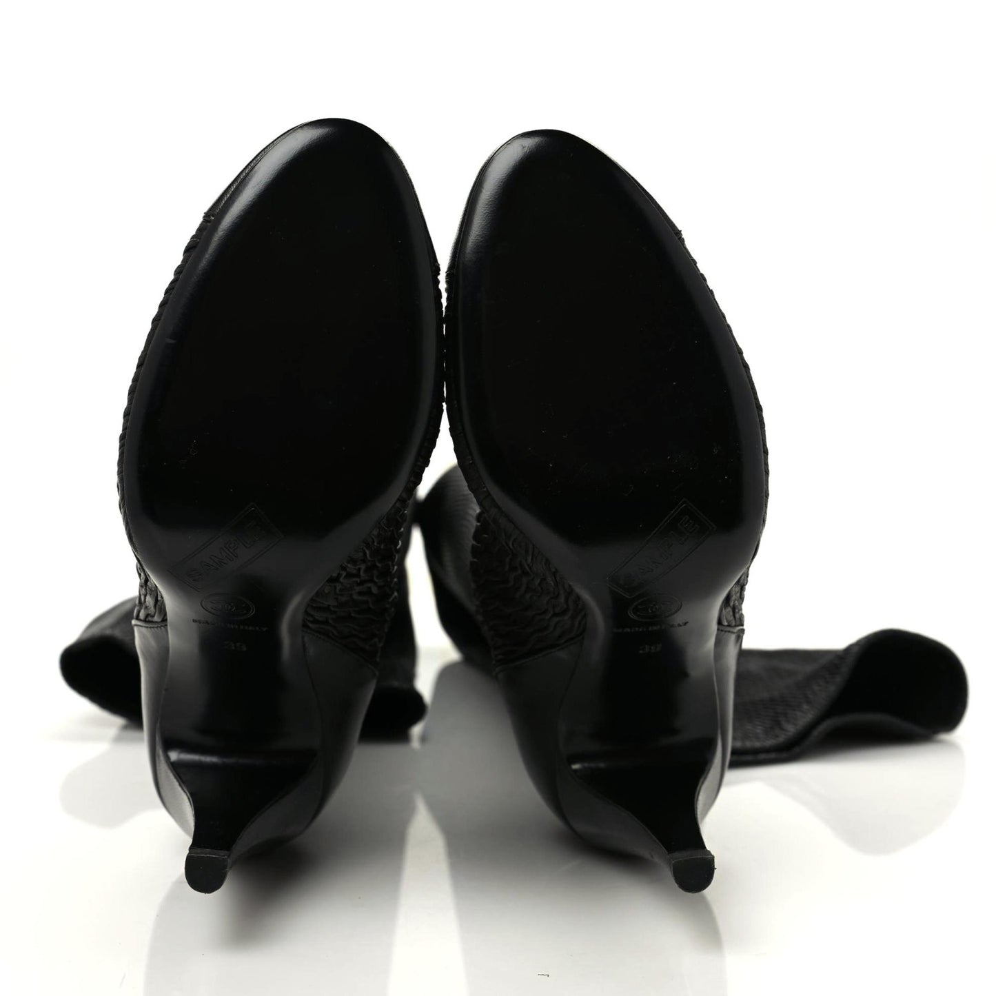 Calfskin Embossed Snakeskin Cap Toe CC Over The Knee Boots 39 Black