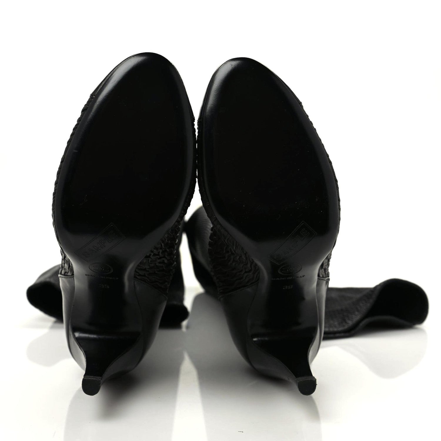 Chanel Calfskin Embossed Snakeskin Cap Toe CC Over The Knee Boots 39 Black 6 of 8