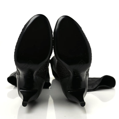 Chanel Calfskin Embossed Snakeskin Cap Toe CC Over The Knee Boots 39 Black 6 of 8