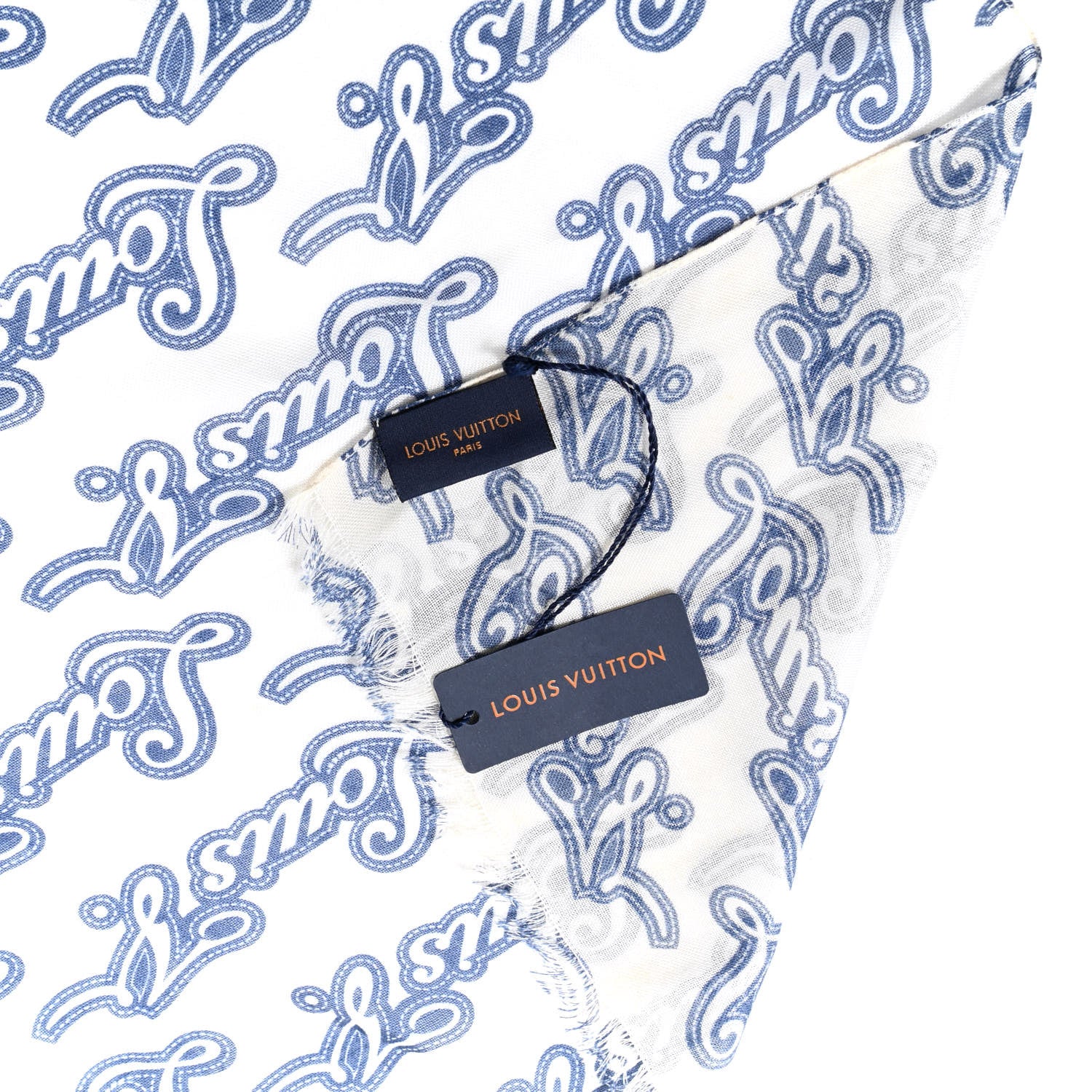Louis Vuitton Cashmere Silk Logo Stole Blue 3 of 3