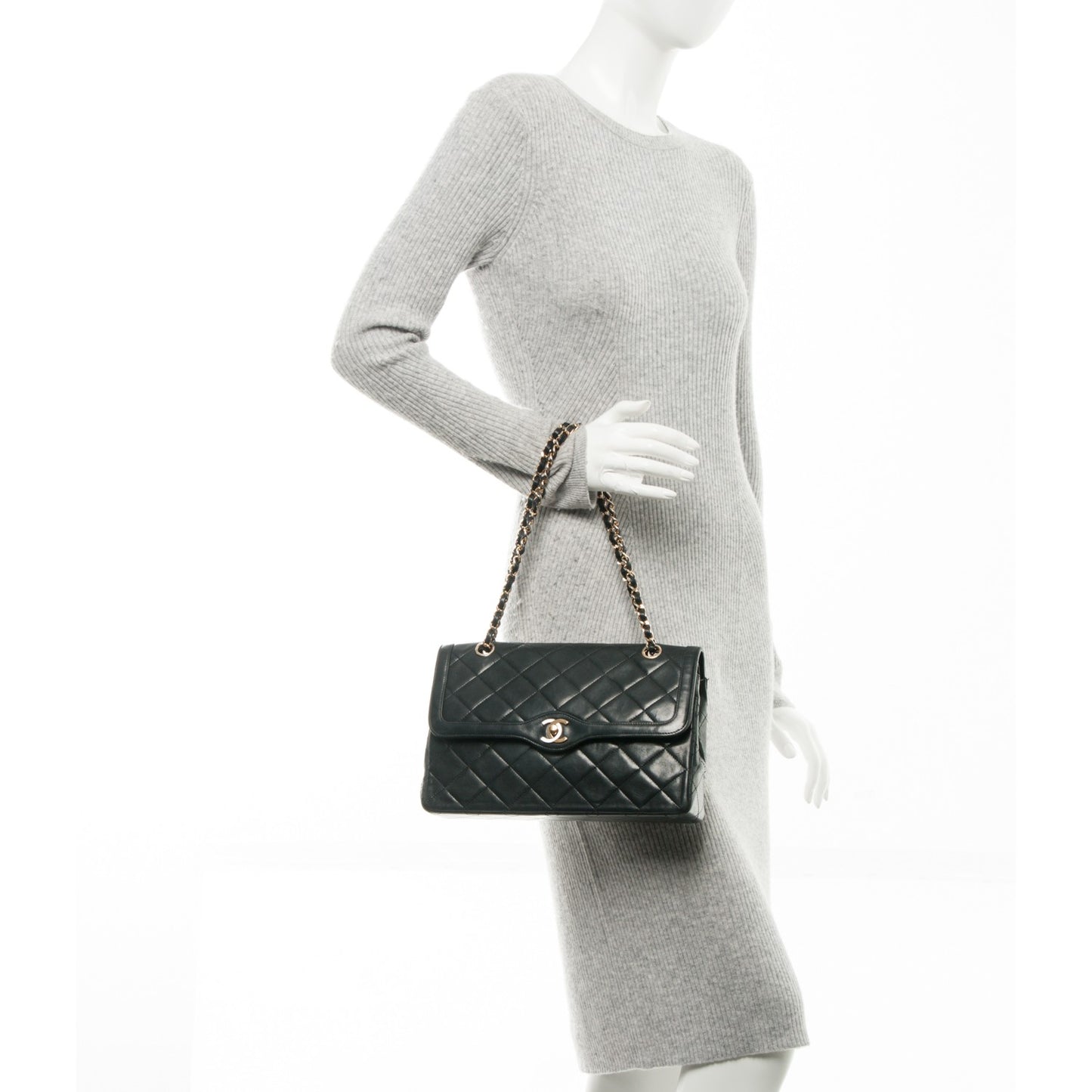Lambskin Quilted Medium Double Flap Black