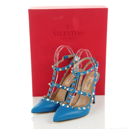 Valentino Garavani Pebbled Calfskin Rockstud Ankle Strap Pumps 36 Light Blue 5 of 10