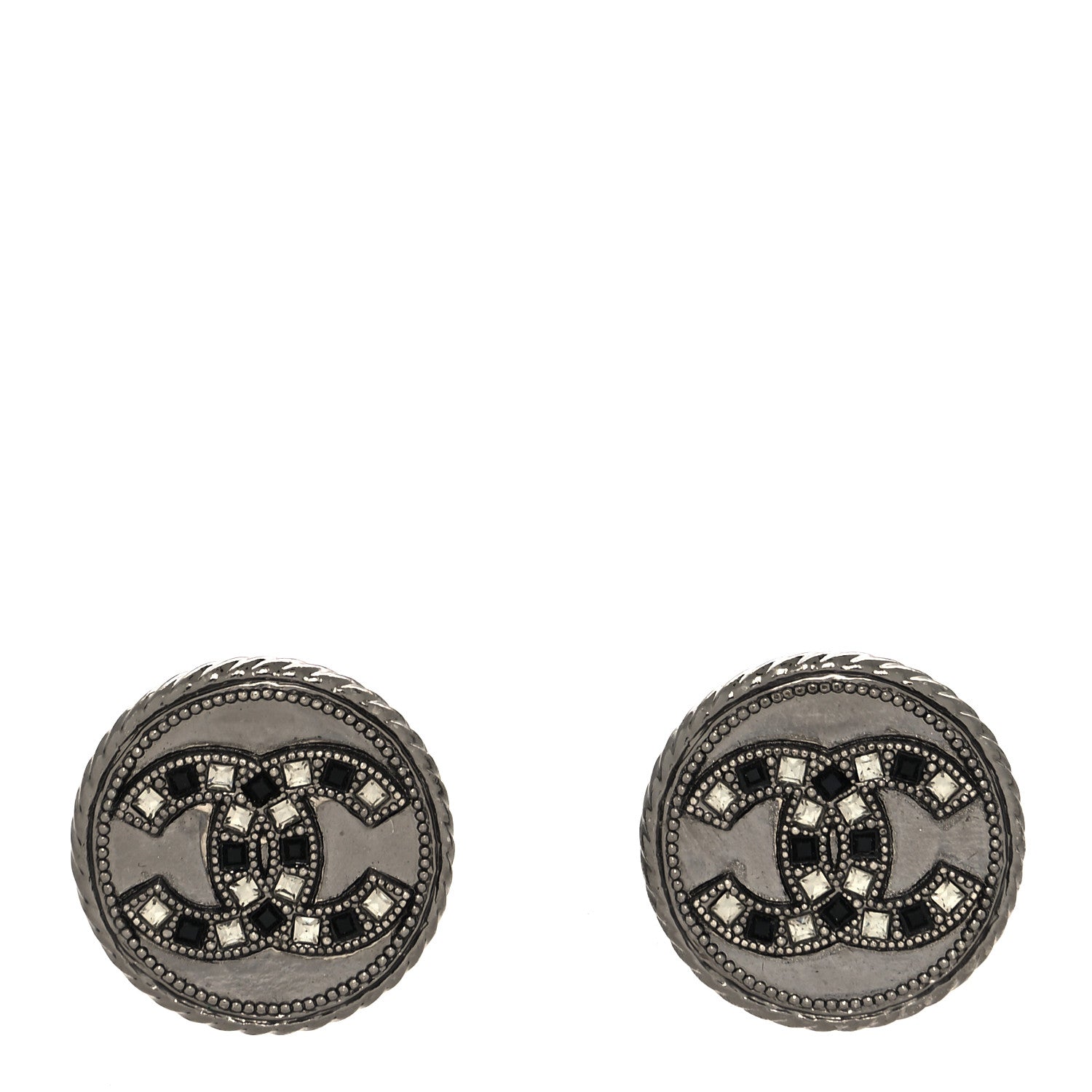 Chanel Ruthenium Crystal CC Round Earrings 1 of 4