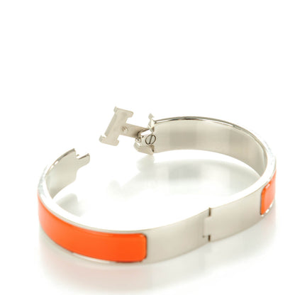 Hermes Enamel Narrow Clic Clac H Bracelet PM Orange White 4 of 5