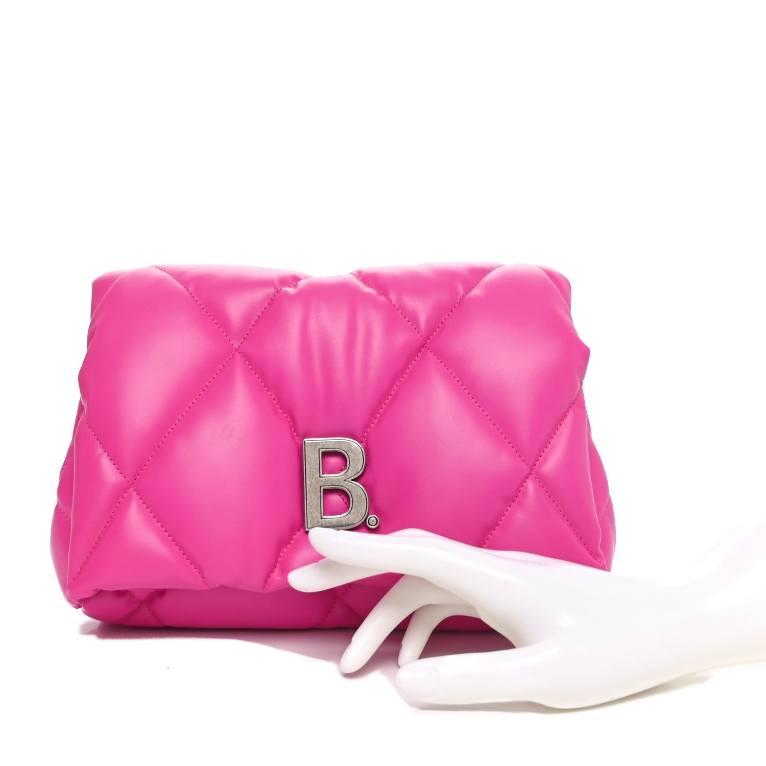Balenciaga Nappa Calfskin Quilted Touch B Puffy Clutch Fuchsia 2 of 10