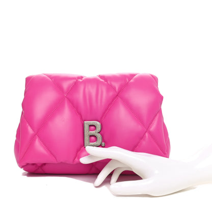 Balenciaga Nappa Calfskin Quilted Touch B Puffy Clutch Fuchsia 2 of 10