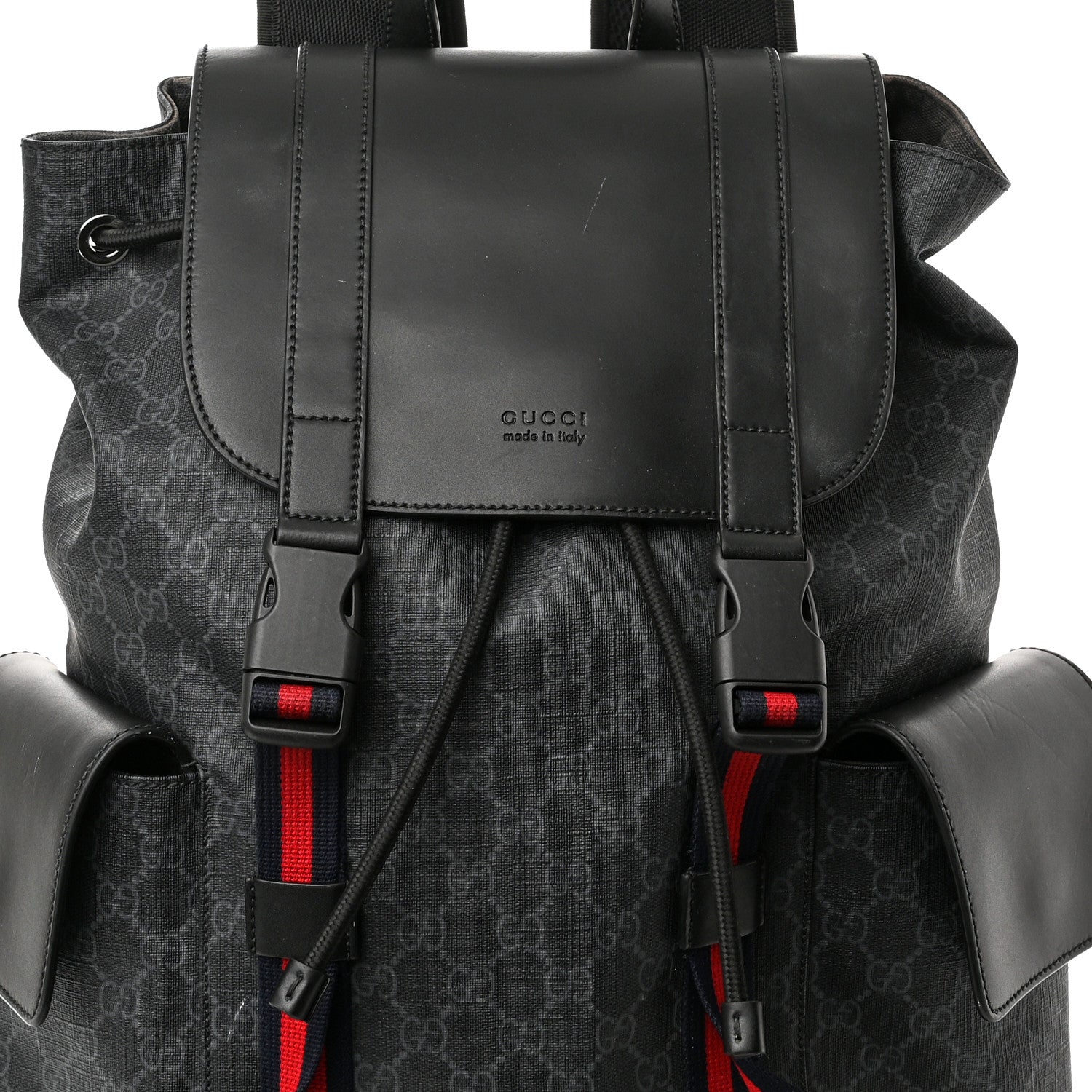 Gucci Soft GG Supreme Monogram Appia Calfskin Web Double Buckle Backpack Black 8 of 13
