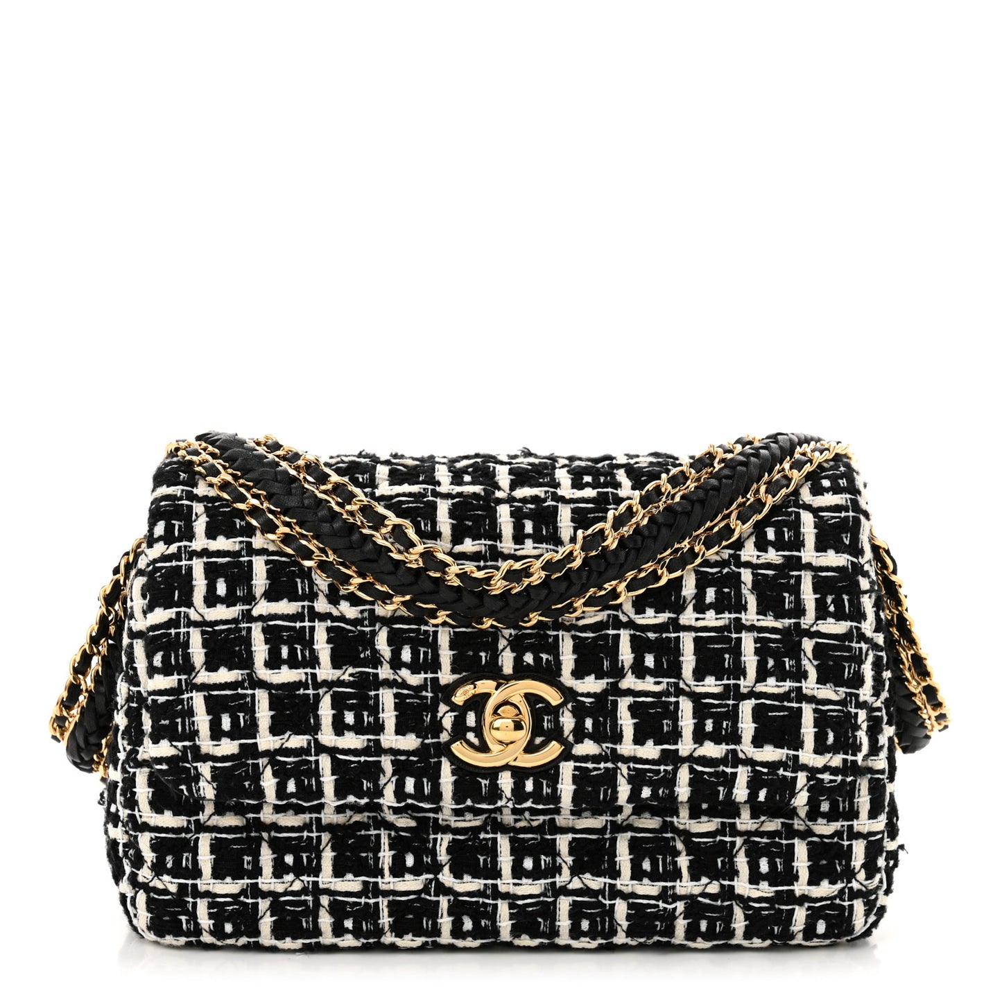 Tweed Quilted Multi Chain Mini Flap Black Ecru White