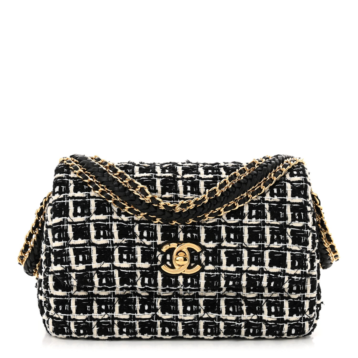 Chanel Tweed Quilted Multi Chain Mini Flap Black Ecru White 1 of 13