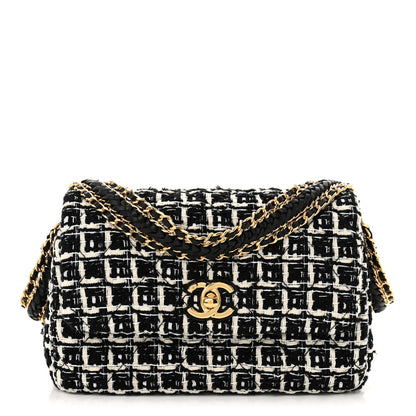 Chanel Tweed Quilted Multi Chain Mini Flap Black Ecru White 1 of 13