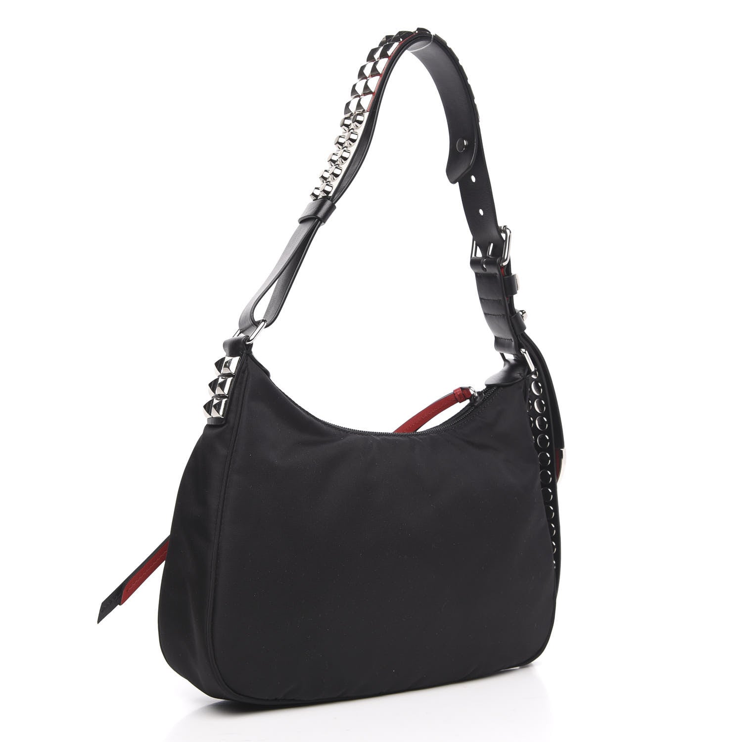 Prada Tessuto Nylon Studded New Vela Hobo Black Fuoco 3 of 9