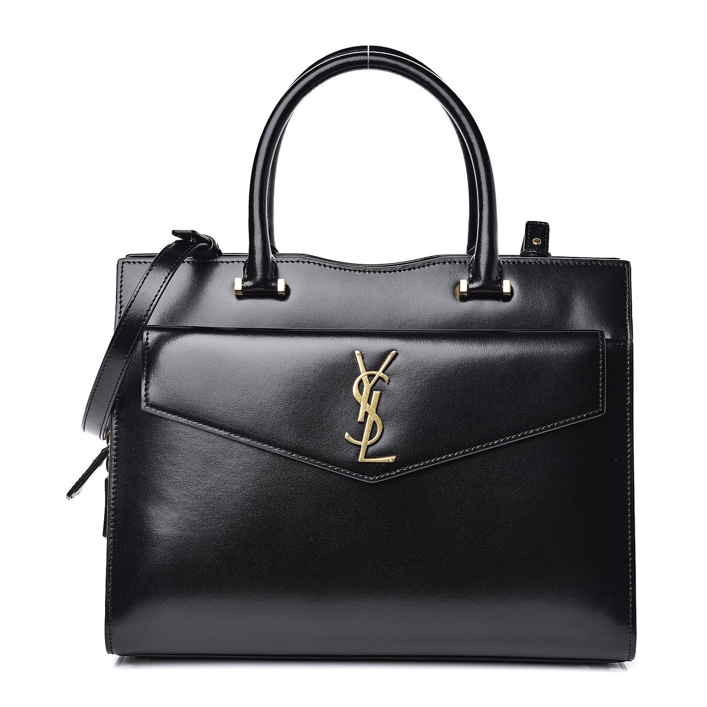 Shiny Calfskin Medium Uptown Tote Black