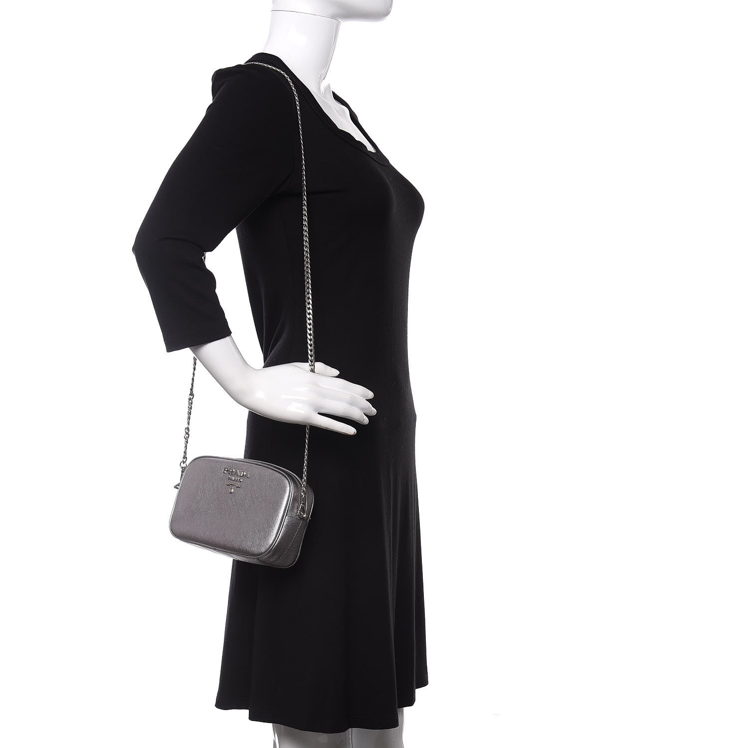 Prada Metallic Saffiano Belt Bag Silver 2 of 10