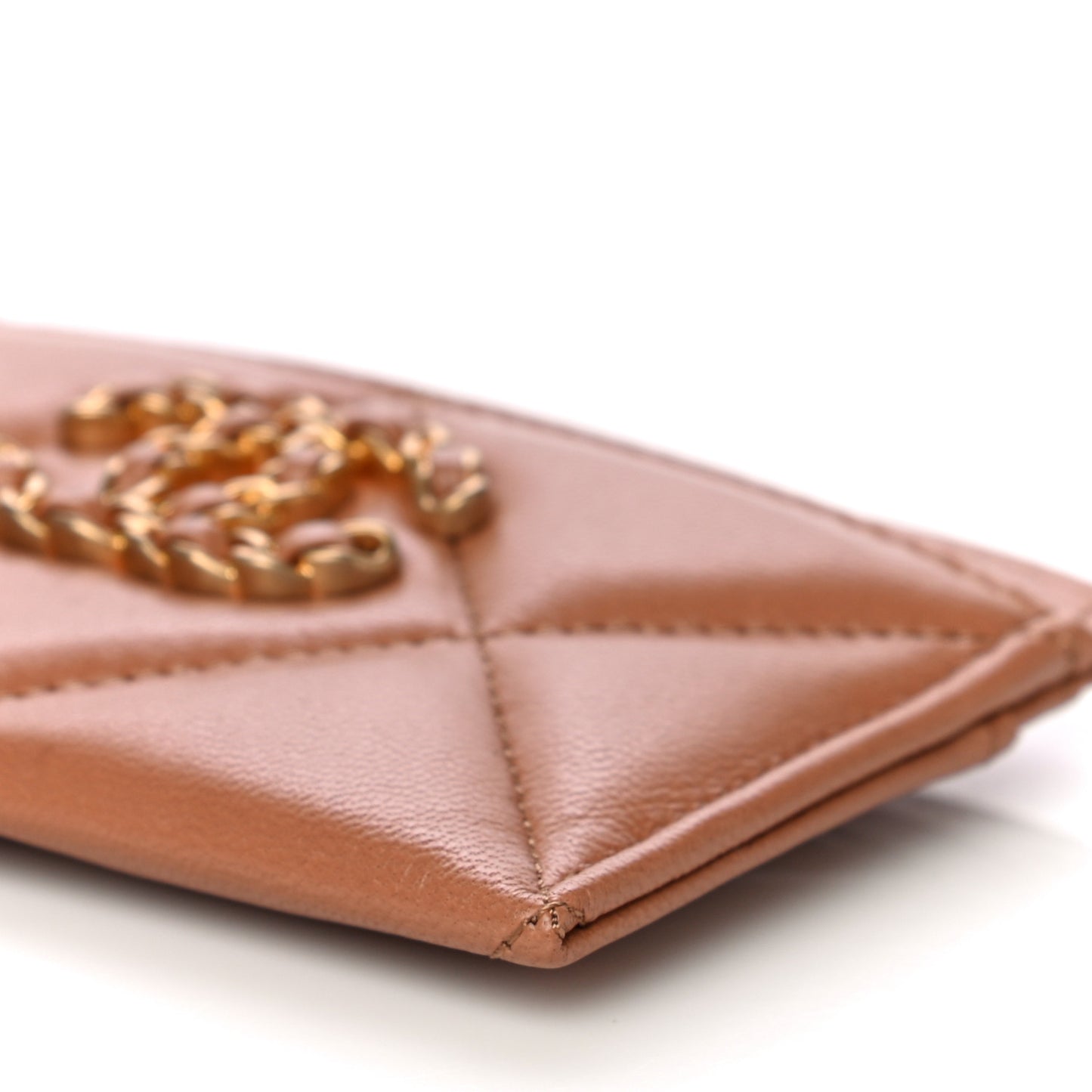 Lambskin Quilted Chanel 19 Card Holder Brown
