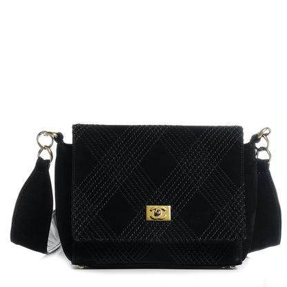 Chanel Suede Diamond Stitched Messenger Flap Bag Black 1 of 8