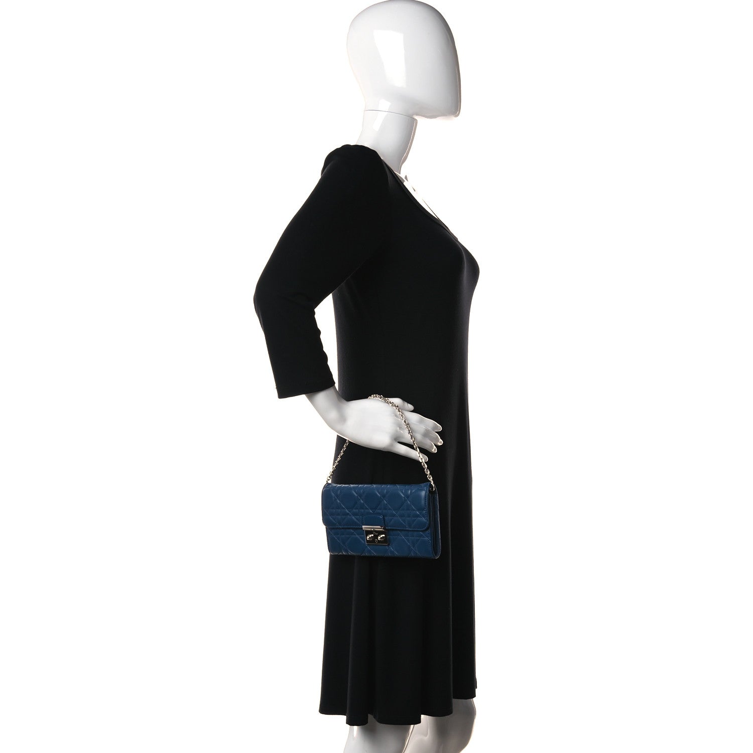 Christian Dior Lambskin Cannage Miss Dior Chain Wallet Navy 2 of 12