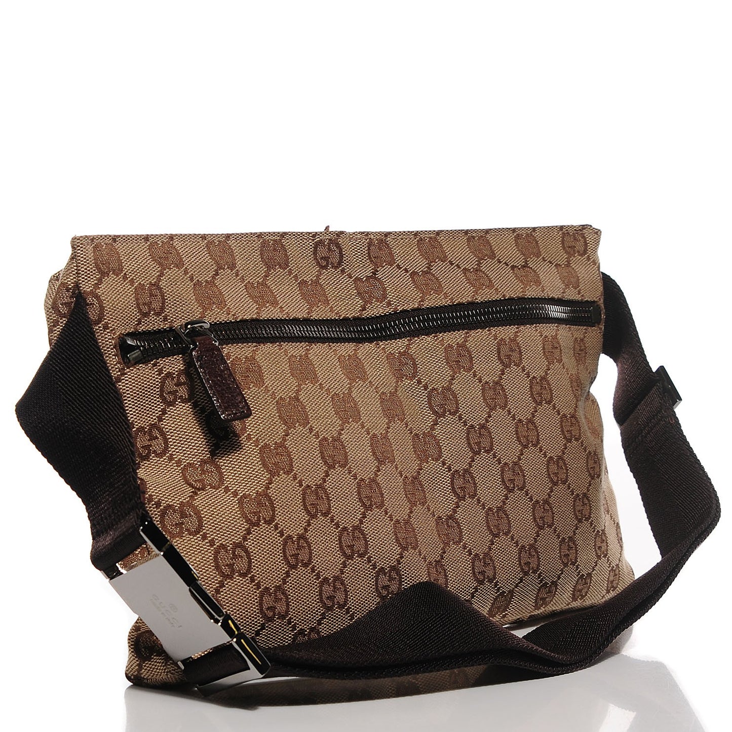 GG Monogram Web Double Pocket Belt Bag Dark Brown