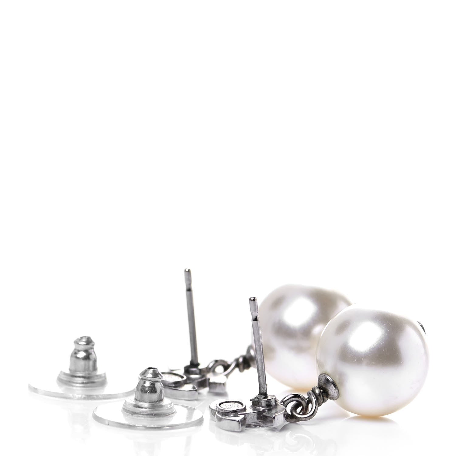 Chanel Crystal Pearl CC Drop Earrings Silver 3 of 4