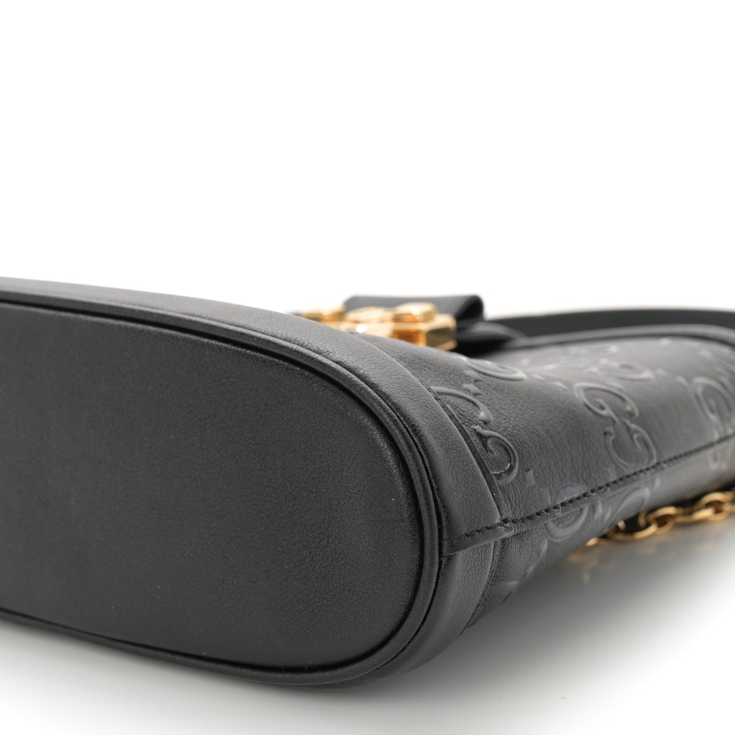 Wonka Grain Calfskin GG Monogram Debossed Small Padlock Shoulder Bag Black