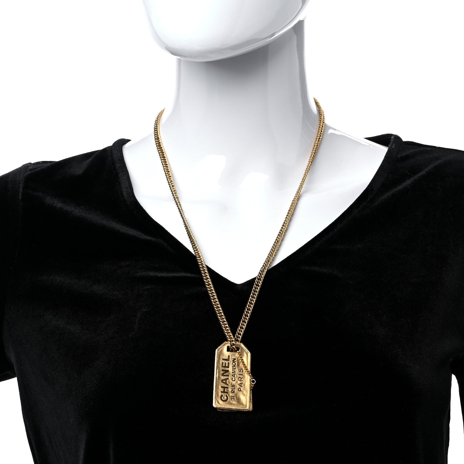 Chanel ID Dog Tag Charm Necklace Gold 3 of 8