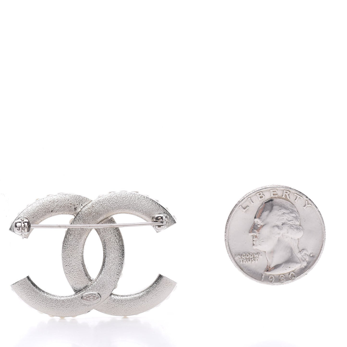 Pearl Crystal CC Brooch Silver
