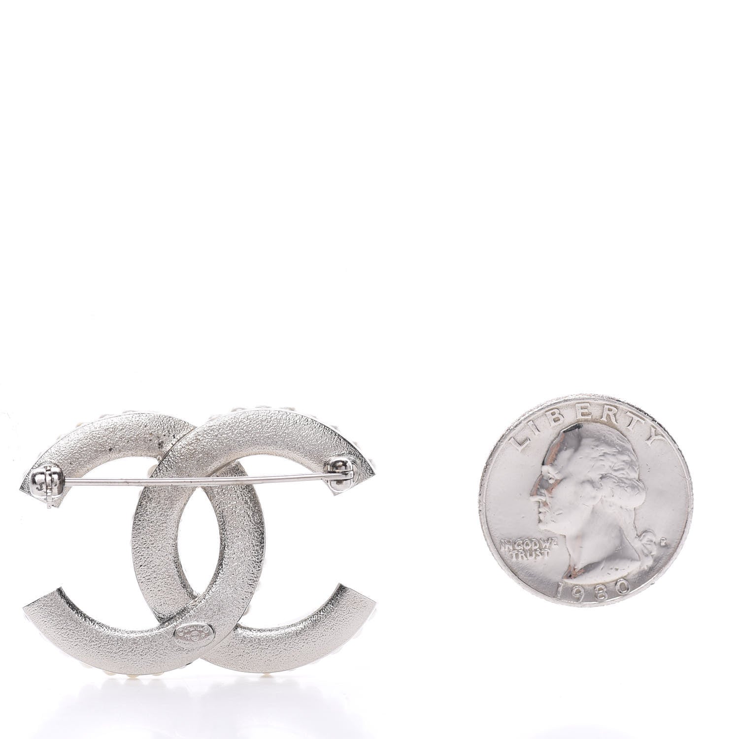 Chanel Pearl Crystal CC Brooch Silver 3 of 5