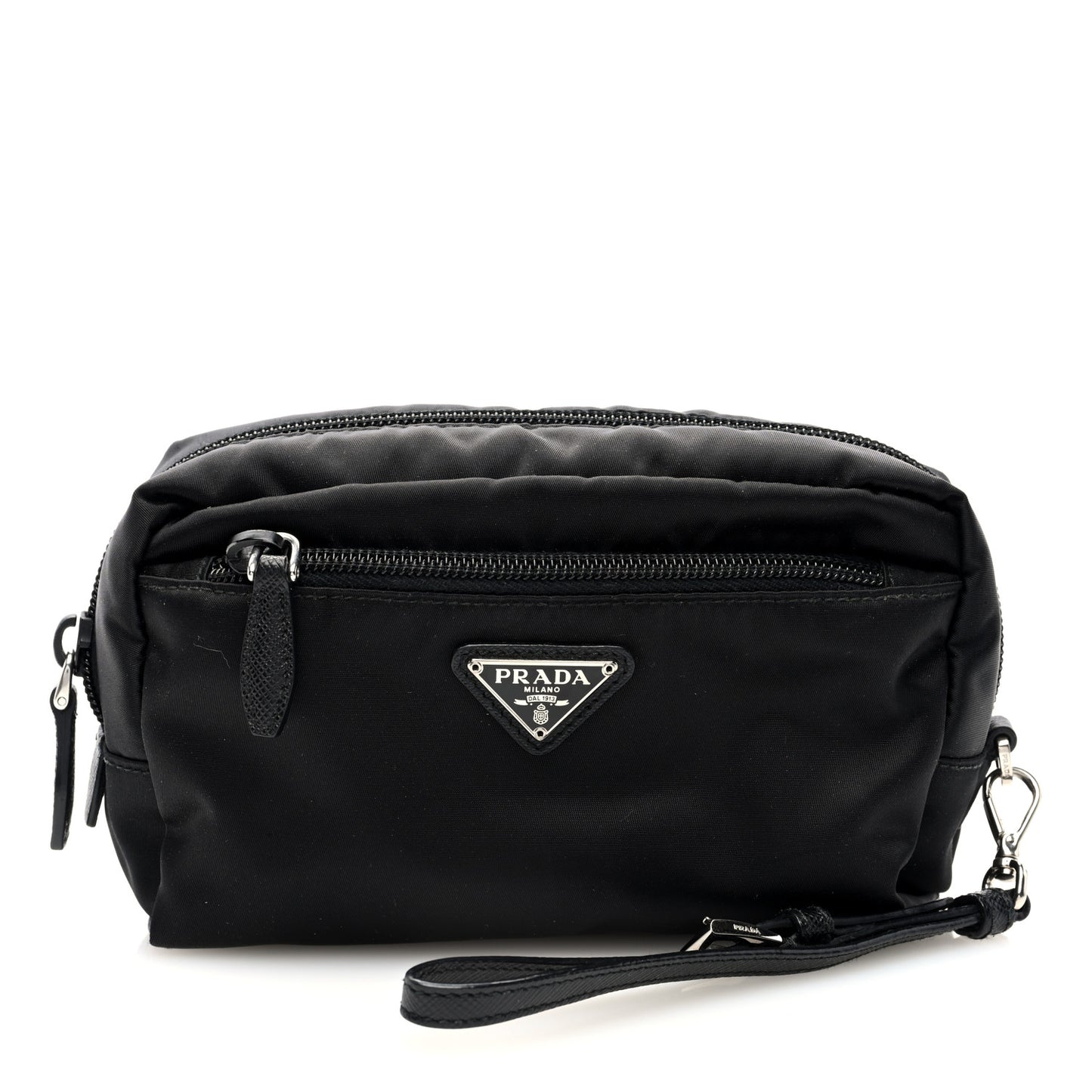 Re-Nylon Saffiano Pouch Wristlet Black