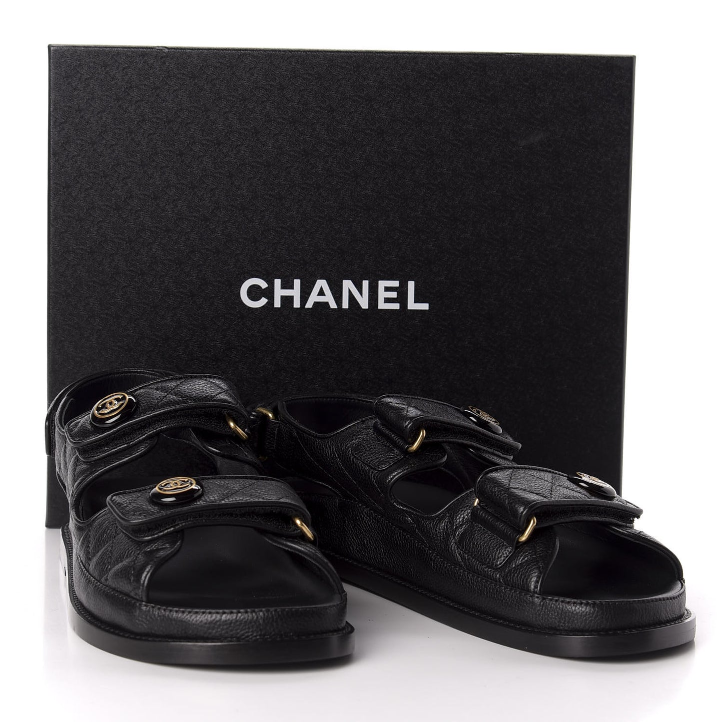 Grained Calfskin Velcro Dad Sandals 39 Black