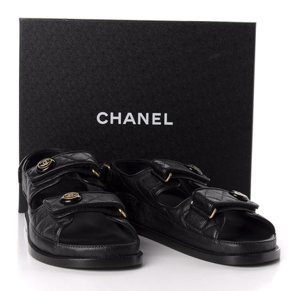 Chanel Grained Calfskin Velcro Dad Sandals 39 Black 10 of 10