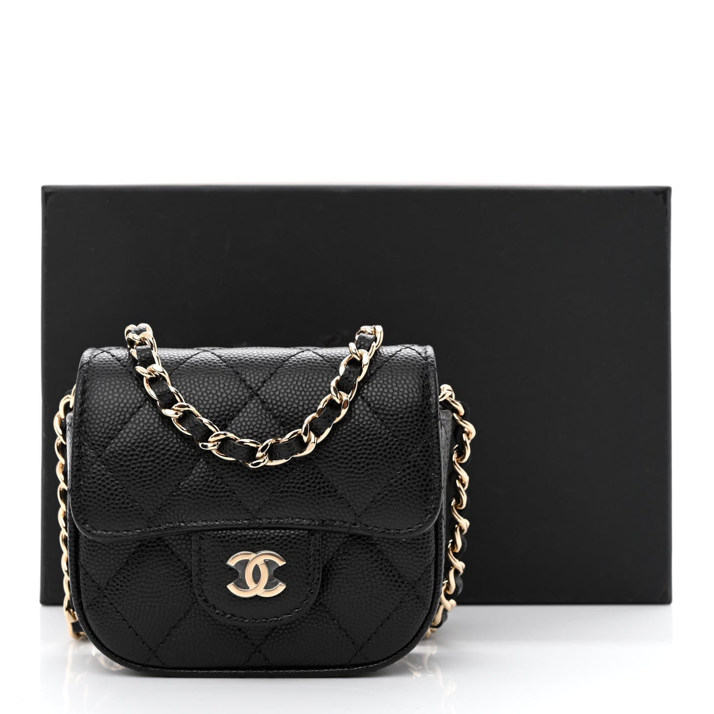 Caviar Quilted Mini Clutch With Chain Black